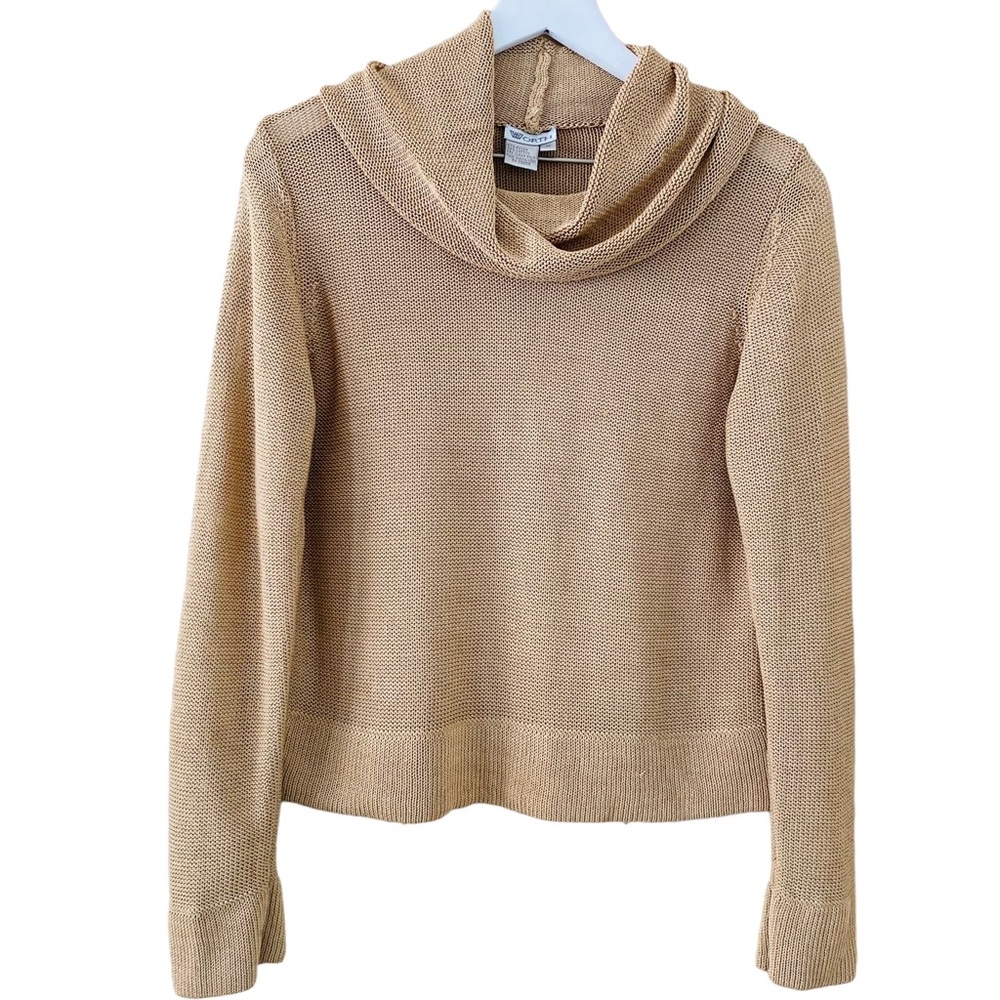 Worth Creamy Tan Rayon-Cotton Knitted Cowl Neck Lightweight Sweater Size Medium